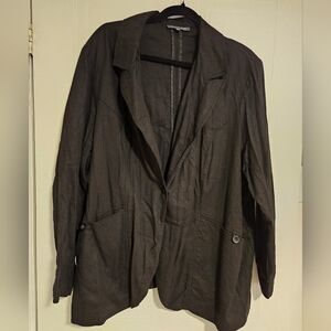 Womens sz 26 plus size Linen black blazer one button pockets long sleeve 4X